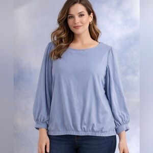 Simply Vera Vera Wang XXL Blue Blouson Top Puff Sleeve Elastic Hem